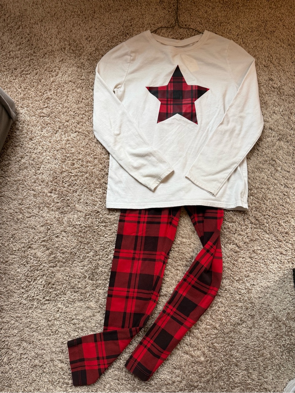 Cat & Jack Cream Long-Sleeve Top with Red Plaid Star and Red Plaid Leggings